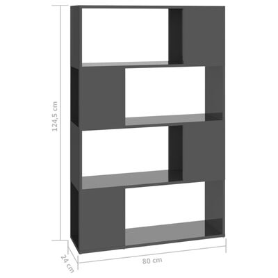 vidaXL Knjižna omara za razdelitev prostora sijaj siva 80x24x124,5 cm