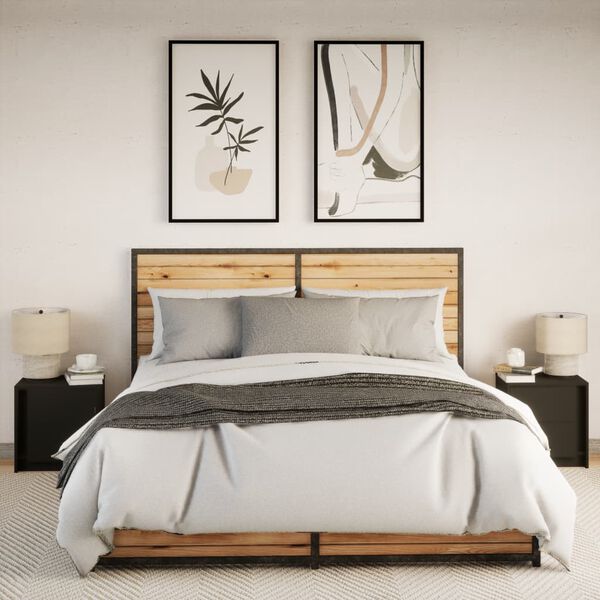 vidaXL Nočna omarica z LED lučkami 2 kosa črn inženirski les