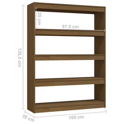 vidaXL Knjižna omara za razdelitev prostora med. rjava 100x30x135,5 cm