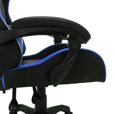 vidaXL Racing stol z RGB LED lučkami modro in črno umetno usnje