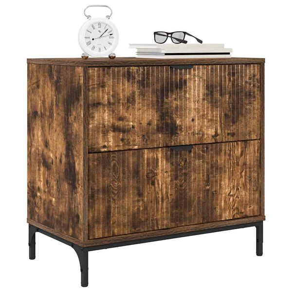 vidaXL Nočna omarica Dimljeni hrast 63.5 x 36 x 61 cm Konstruiran les