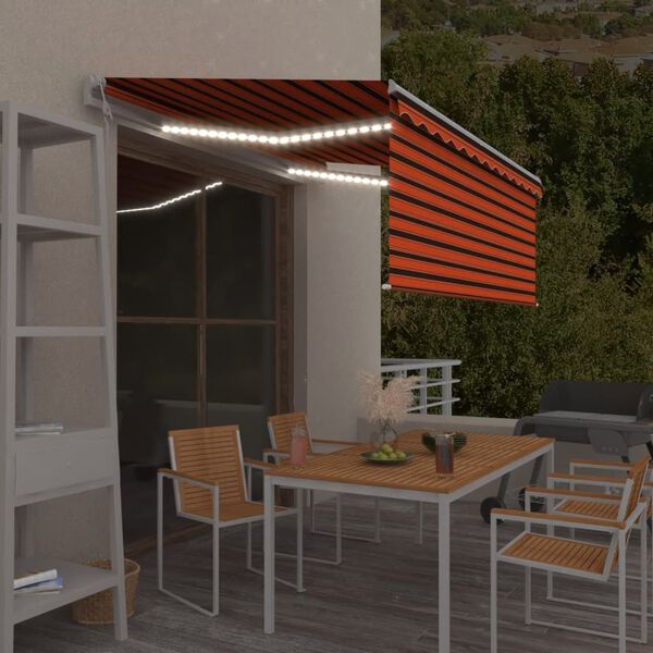 vidaXL Avtomatska tenda LED + senzor 3x2,5 m oranžna in rjava