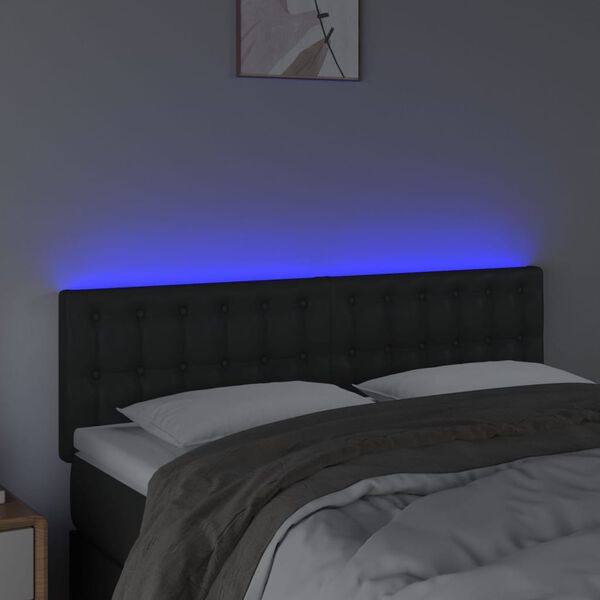 vidaXL LED posteljno vzglavje črno 144x5x78/88 cm umetno usnje