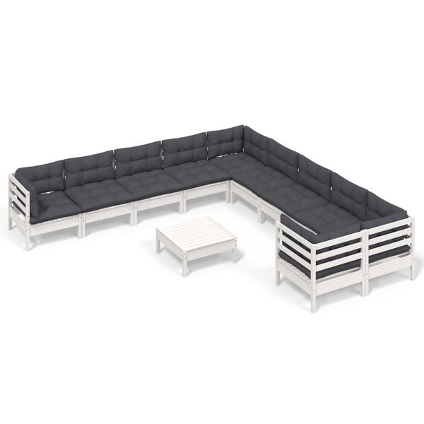 vidaXL Vrtna sedežna garnitura 11-delna z blazinami bela borovina