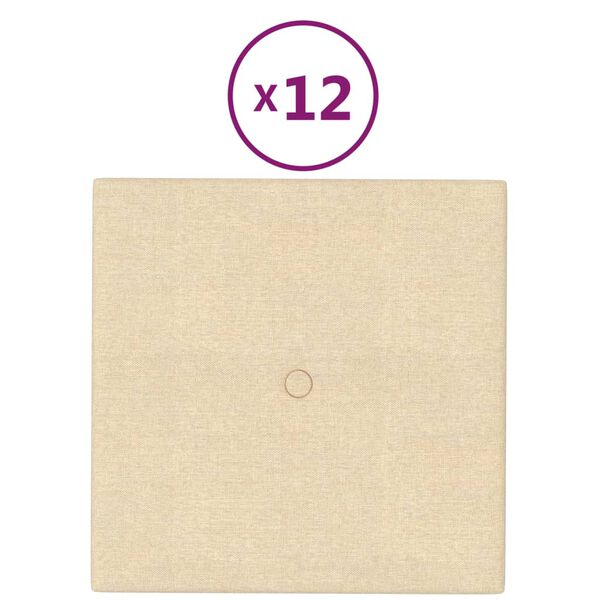 vidaXL Stenski paneli 12 kosov krem 30x30 cm blago 1,08 m&sup2;