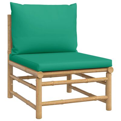 vidaXL Vrtna sedežna garnitura 3-delna z zelenimi blazinami bambus