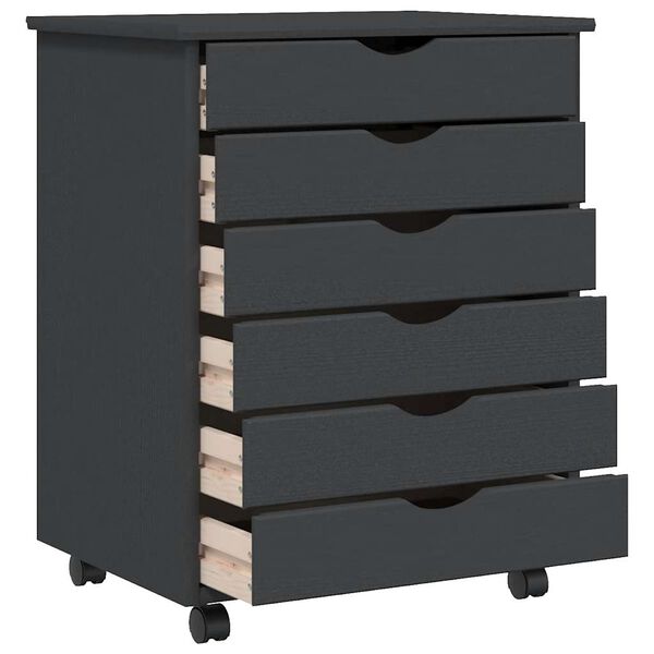 vidaXL Premična omarica s predali MOSS siva trdna borovina