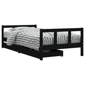 vidaXL Otro&scaron;ki posteljni okvir s predali črn 90x190 cm trdna borovina