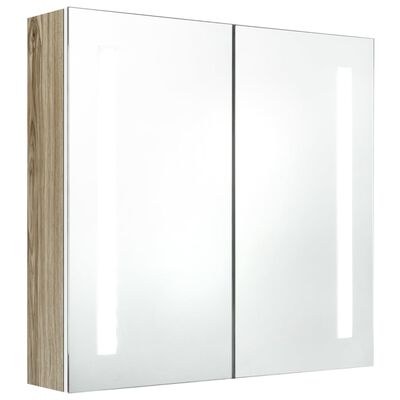 vidaXL LED kopalniška omarica z ogledalom bela in hrast 62x14x60 cm