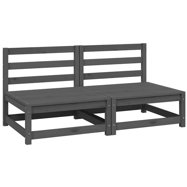 vidaXL Vrtni sredinski kavč 2 kosa siva trdna borovina