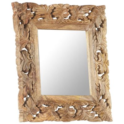 vidaXL Ročno izrezljano ogledalo rjavo 50x50 cm trden mangov les