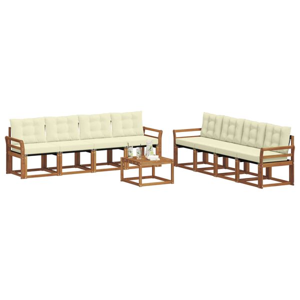 vidaXL Zunanja garnitura za sedenje z blazino 9 pcs Naravna in smetana