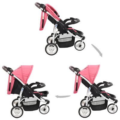 vidaXL Otroški voziček s 3 kolesi roza in črn