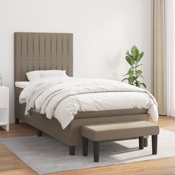 vidaXL Box spring postelja z vzmetnico taupe 90x190 cm blago