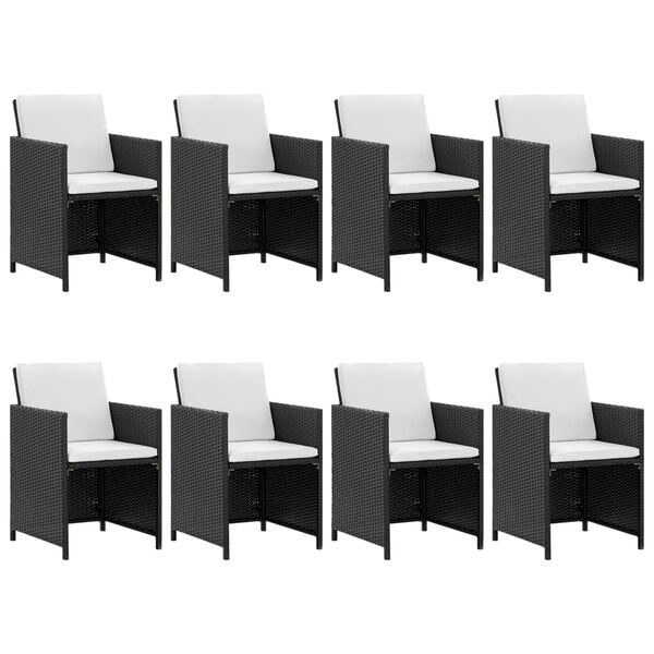 vidaXL Zunanja jedilna garnitura z blazinami 9-delna poli ratan črna