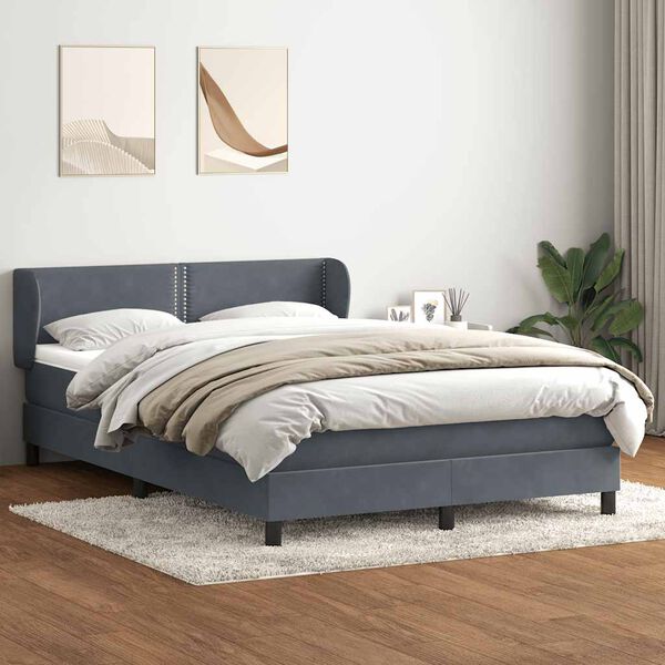 vidaXL Box spring postelja z vzmetnico temno siva 160x220 cm žamet