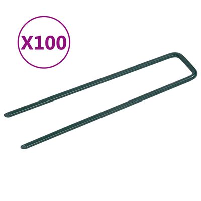 vidaXL Žeblji za umetno travo 100 kosov U-oblike železo