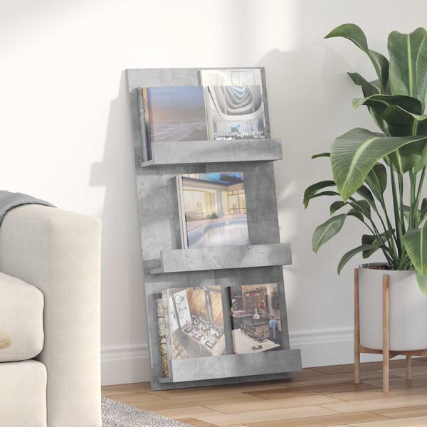 vidaXL Regal za revije Betonsko siva 51 x 11 x 102 cm Konstruiran les