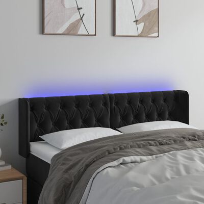 vidaXL LED posteljno vzglavje črno 147x16x78/88 cm žamet