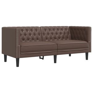 vidaXL Kavč dvosed Chesterfield rjava umetno usnje