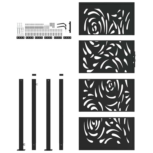 vidaXL Vrtna vrata črna 100x200 cm jeklena oblika plamena