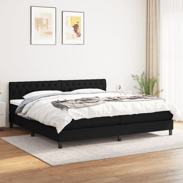 vidaXL Box spring postelja z vzmetnico črn 200x200 cm blago