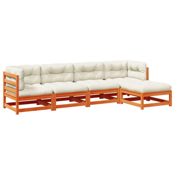 vidaXL Vrtna sedežna garnitura 5-delna z blazinami vo&scaron;čeno rjava