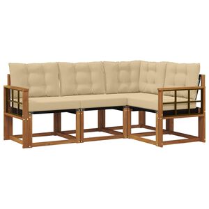 vidaXL Zunanja garnitura za sedenje z blazino 4 pcs Naravna in bež
