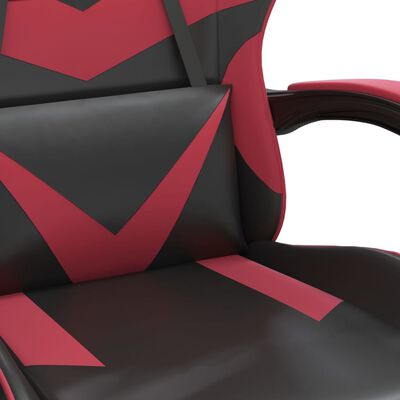 vidaXL Vrtljiv gaming stol z oporo za noge črno + vin. rdeče um. usnje