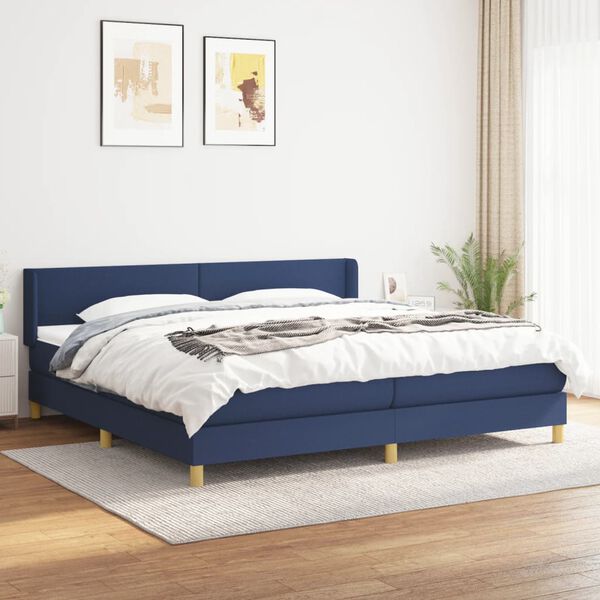 vidaXL Box spring postelja z vzmetnico modra 200x200 cm blago