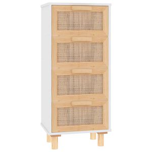 vidaXL Komoda bela 40x30x90 cm trdna borovina in naravni ratan