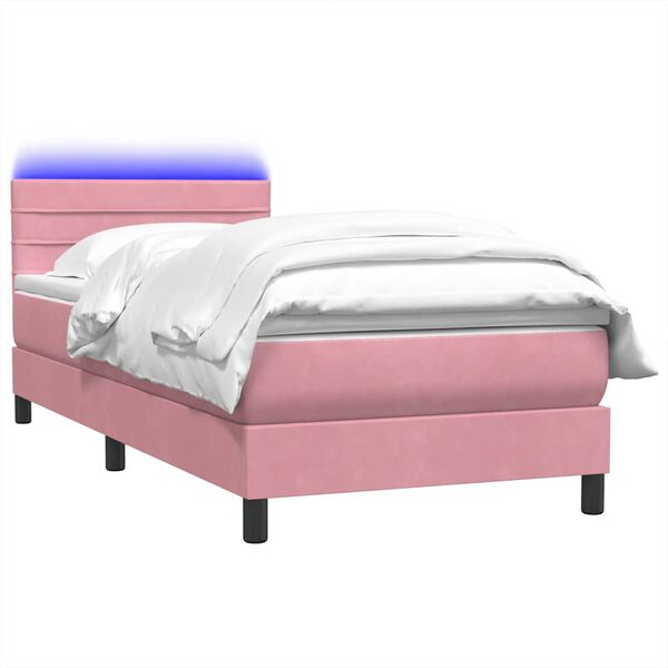 vidaXL Box spring postelja z vzmetnico LED Pink 100x220 cm Velvet