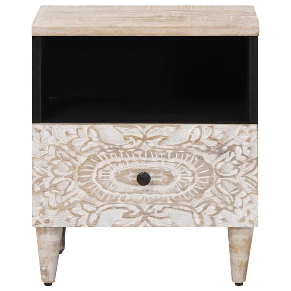 vidaXL Posteljna omarica Bela 40 x 33 x 46 cm Masiven les manga