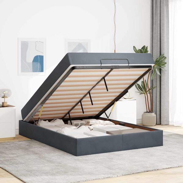 vidaXL Posteljni okvir z vzmetnico z vzmetnico 2 pcs Dim Siva Žamet