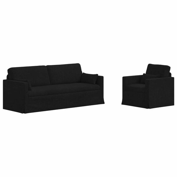 vidaXL Kavč 2 pcs Črna 198 x 78 x 80 cm blago