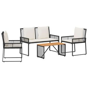 vidaXL Zunanji pohi&scaron;tveni set 4 pcs Črna in krem bela poli ratan