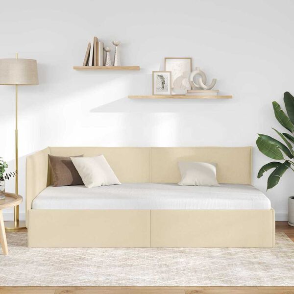 vidaXL Kotna postelja z vzglavjem krema 100 cm x 200 cm Žamet