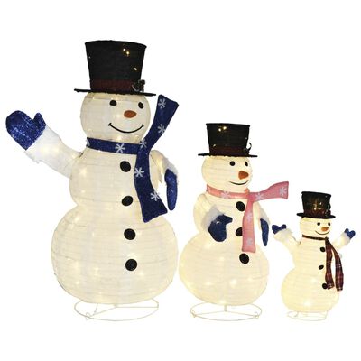 vidaXL Okrasna novoletna družina snežakov z LED lučkami razkošno blago