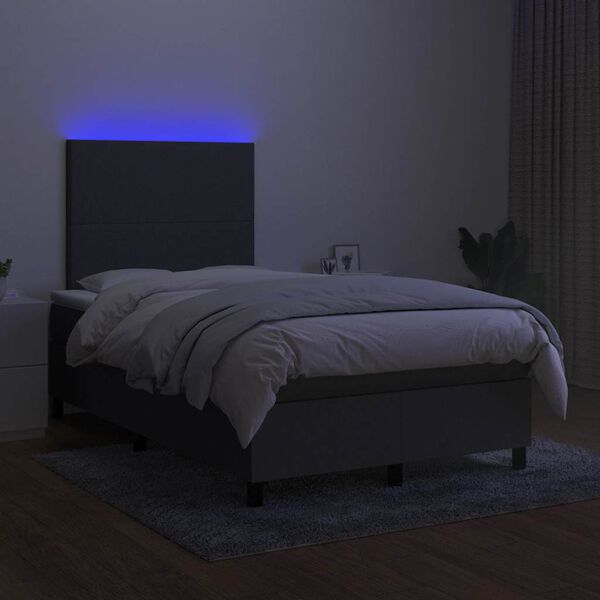 vidaXL Box spring postelja z vzmetnico LED temno siva 120x190 cm blago