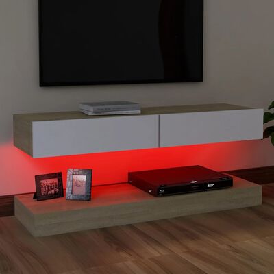 vidaXL TV omarica z LED lučkami bela in sonoma hrast 120x35 cm