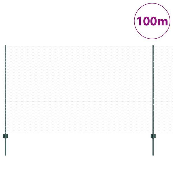 vidaXL Ograja s stebrom Zelena 1,4 x 100 m Jeklo in PVC