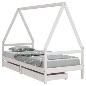 vidaXL Otro&scaron;ki posteljni okvir s predali bel 80x200 cm trdna borovina