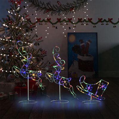 vidaXL Božična leteča jelena in sani akril 260x21x87 cm večbarvno