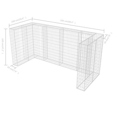 vidaXL Gabionska trojna ograda za koš za smeti jeklo 250x100x120 cm