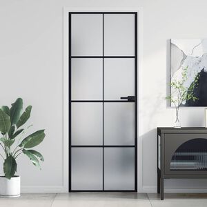 vidaXL Notranja vrata ozka črna 76x201,5 cm kaljeno steklo in aluminij