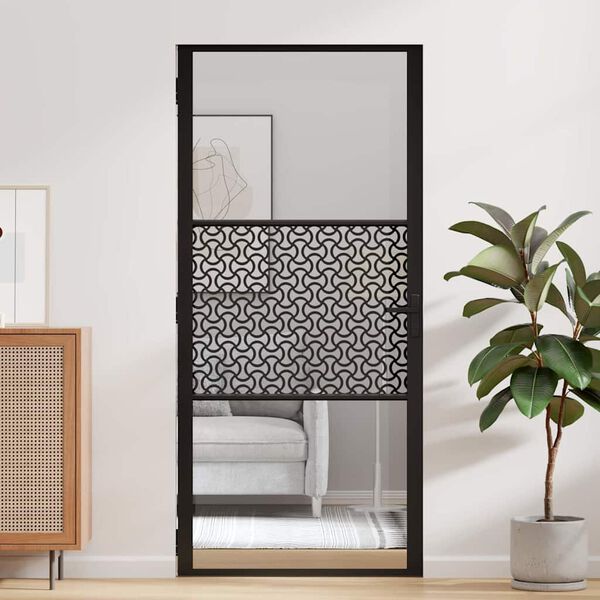 vidaXL Notranja vrata Črna 93 x 201.5 cm Kaljeno steklo in aluminij