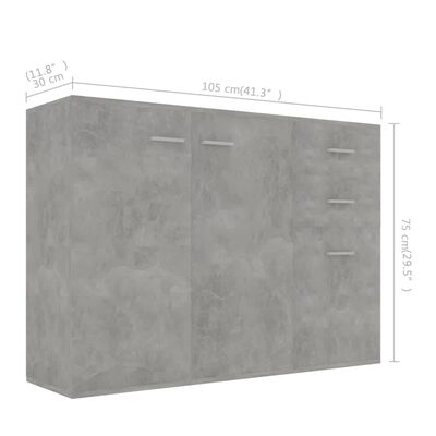 vidaXL Komoda betonsko siva 105x30x75 cm iverna plošča