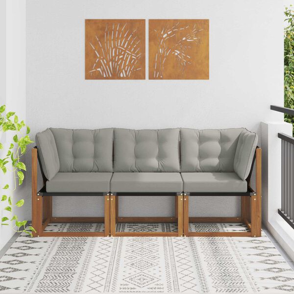 vidaXL Zunanji srednji in kotiček kavč z blazino 3 Kos Naravna