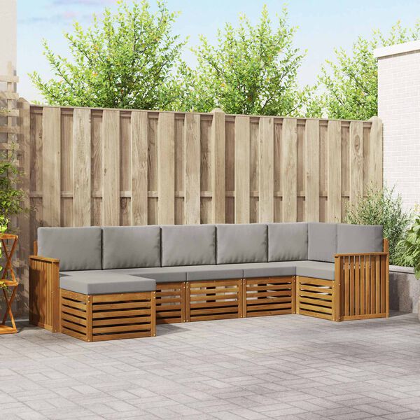 vidaXL Kotna sedežna garnitura z blazino 7 pcs Naravna in svetlo siva