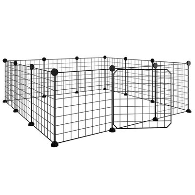 vidaXL Ograda za hišne ljubljenčke z 12 paneli črna 35x35 cm jeklo